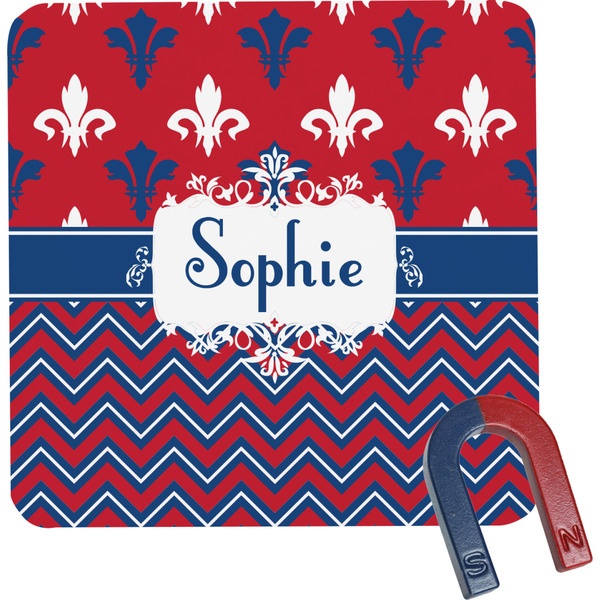 Custom Patriotic Fleur de Lis Square Fridge Magnet (Personalized)
