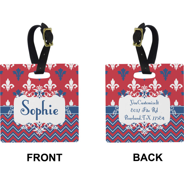 Patriotic Fleur de Lis Square Luggage Tag (Front + Back)