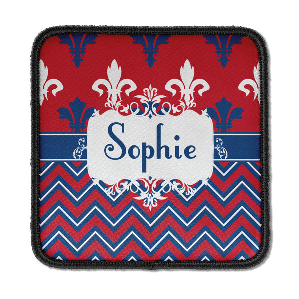 Custom Patriotic Fleur de Lis Iron On Square Patch w/ Name or Text