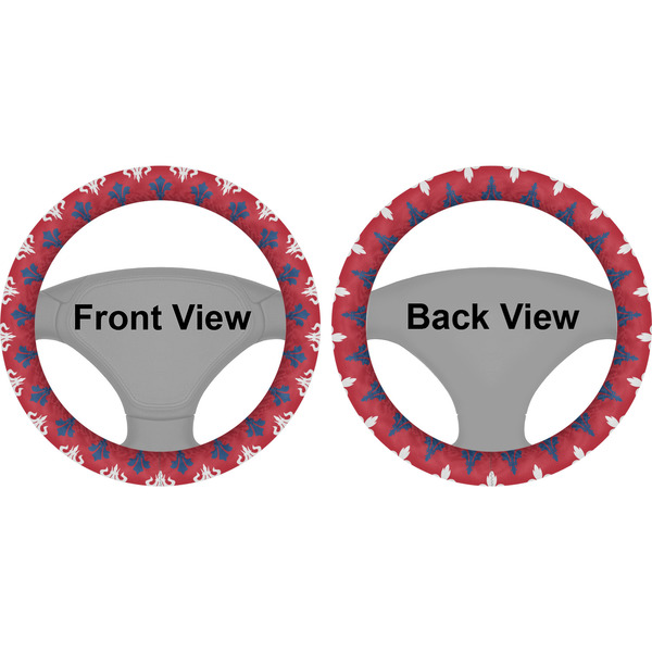 Patriotic Fleur de Lis Steering Wheel Cover- Front and Back