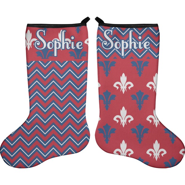 Custom Patriotic Fleur de Lis Holiday Stocking - Double-Sided - Neoprene (Personalized)