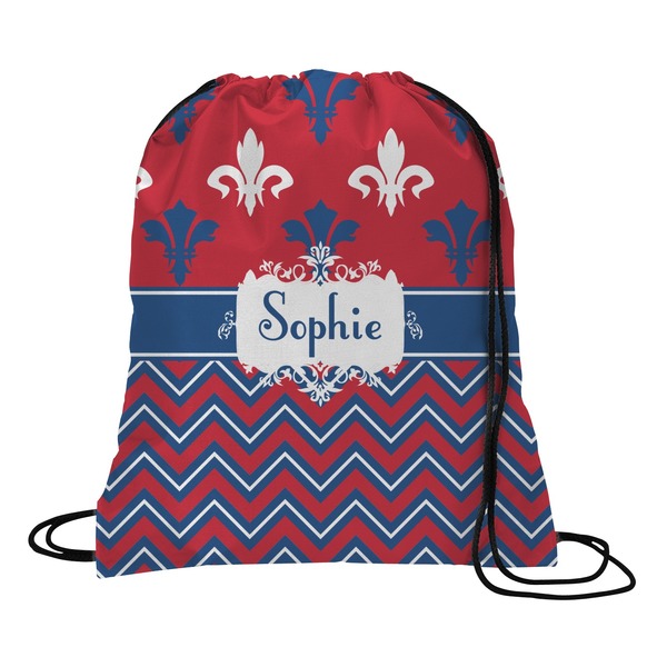 Custom Patriotic Fleur de Lis Drawstring Backpack - Large (Personalized)