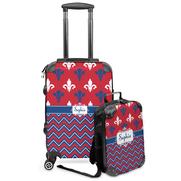 Custom Patriotic Fleur de Lis Kids 2-Piece Luggage Set - Suitcase & Backpack (Personalized)