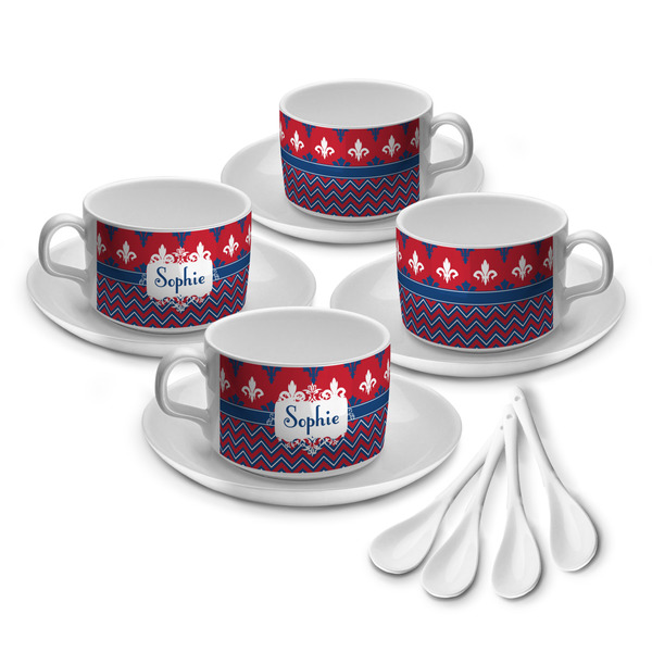 Custom Patriotic Fleur de Lis Tea Cup - Set of 4 (Personalized)