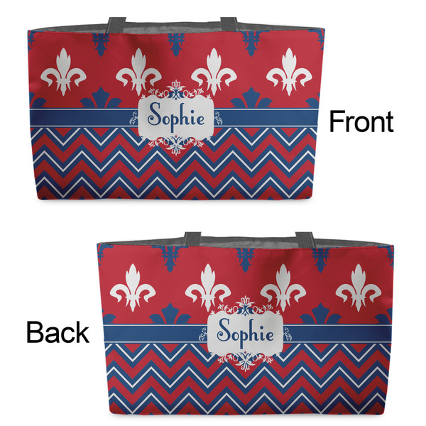 Patriotic Fleur de Lis Tote w/Black Handles - Front & Back Views