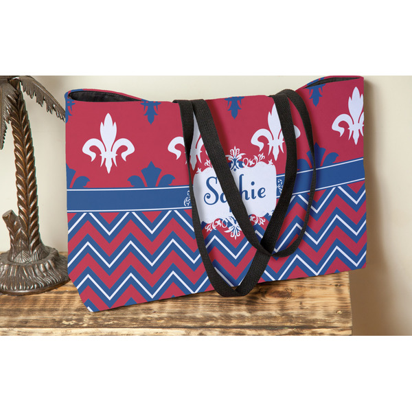 Patriotic Fleur de Lis Tote w/Black Handles - Lifestyle View