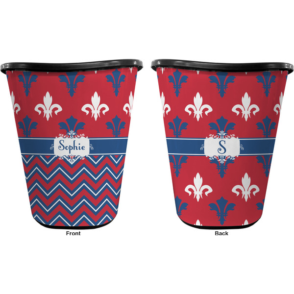 Patriotic Fleur de Lis Trash Can Black - Front and Back - Apvl