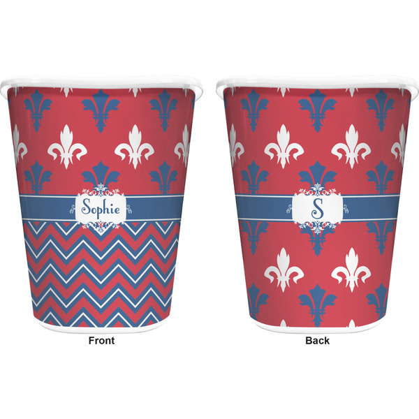 Patriotic Fleur de Lis Trash Can White - Front and Back - Apvl