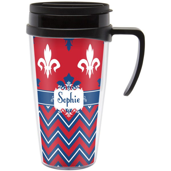 Custom Patriotic Fleur de Lis Acrylic Travel Mug with Handle (Personalized)