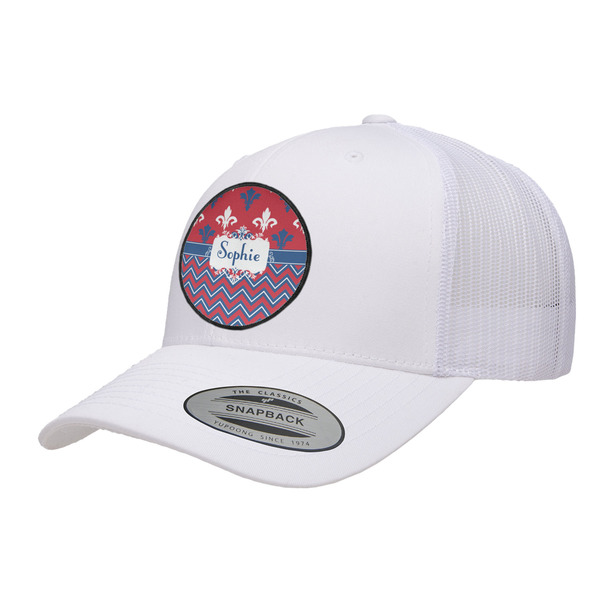 Custom Patriotic Fleur de Lis Trucker Hat - White (Personalized)