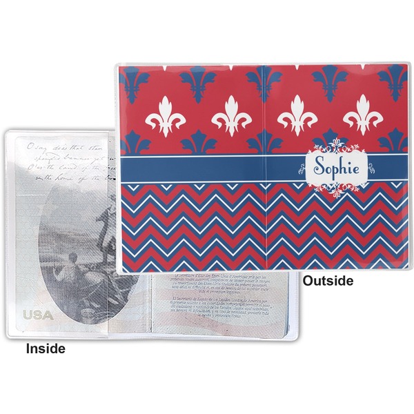 Patriotic Fleur de Lis Vinyl Passport Holder - Flat Front and Back