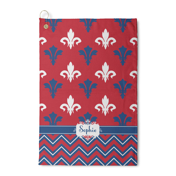 Custom Patriotic Fleur de Lis Waffle Weave Golf Towel (Personalized)