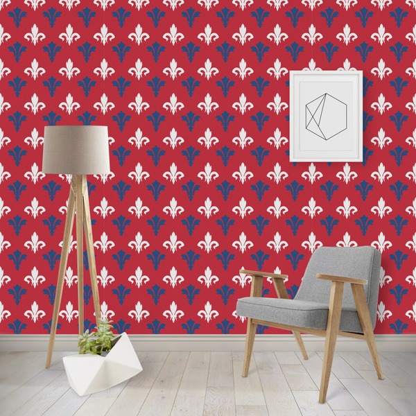 Custom Patriotic Fleur de Lis Wallpaper & Surface Covering (Water Activated - Removable)