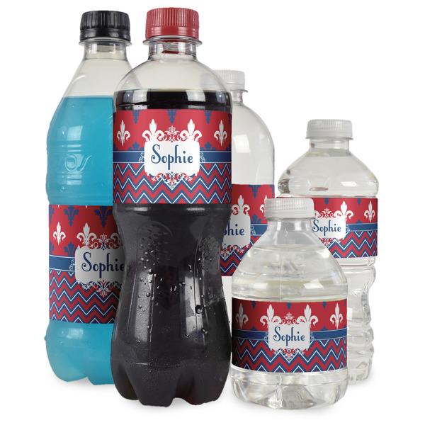 Patriotic Fleur de Lis Water Bottle Label - Multiple Bottle Sizes