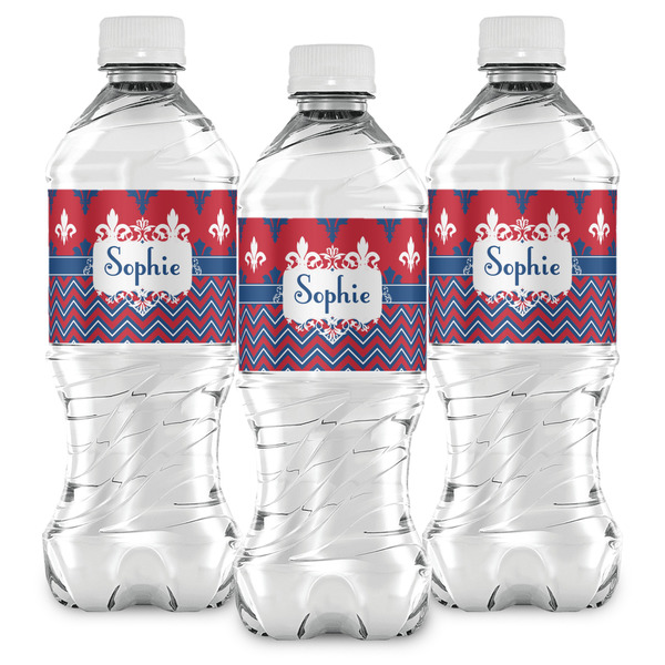 Patriotic Fleur de Lis Water Bottle Labels - Front View