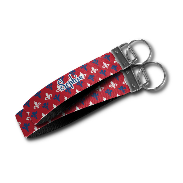 Patriotic Fleur de Lis Webbing Keychain FOBs - Size Comparison