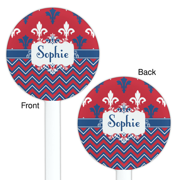 Patriotic Fleur de Lis White Plastic 5.5" Stir Stick - Double Sided - Round - Front & Back
