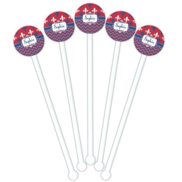 Patriotic Fleur de Lis White Plastic 5.5" Stir Stick - Fan View