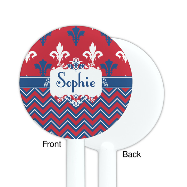Patriotic Fleur de Lis White Plastic 5.5" Stir Stick - Single Sided - Round - Front & Back