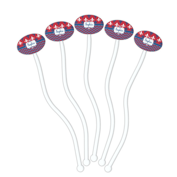 Patriotic Fleur de Lis White Plastic 7" Stir Stick - Oval - Fan