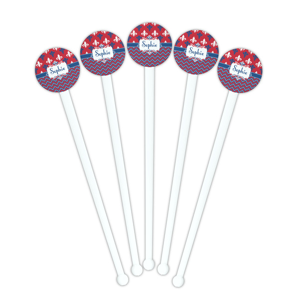 Patriotic Fleur de Lis White Plastic 7" Stir Stick - Round - Fan View