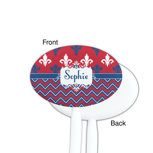 Patriotic Fleur de Lis White Plastic 7" Stir Stick - Single Sided - Oval - Front & Back