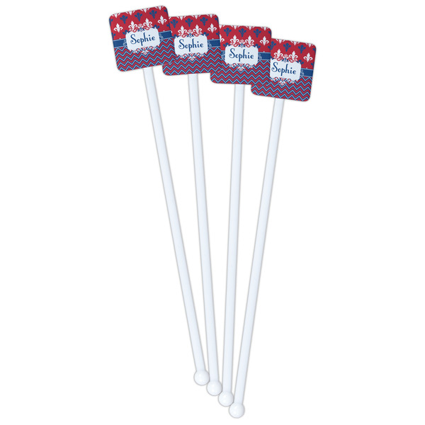 Patriotic Fleur de Lis White Plastic Stir Stick - Single Sided - Square - Front