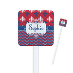 Patriotic Fleur de Lis Square Plastic Stir Sticks - Single Sided (Personalized)