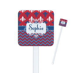 Patriotic Fleur de Lis Square Plastic Stir Sticks - Double Sided (Personalized)
