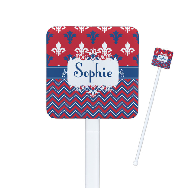 Custom Patriotic Fleur de Lis Square Plastic Stir Sticks (Personalized)