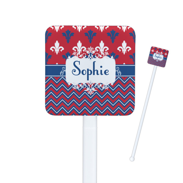 Custom Patriotic Fleur de Lis Square Plastic Stir Sticks - Single Sided (Personalized)