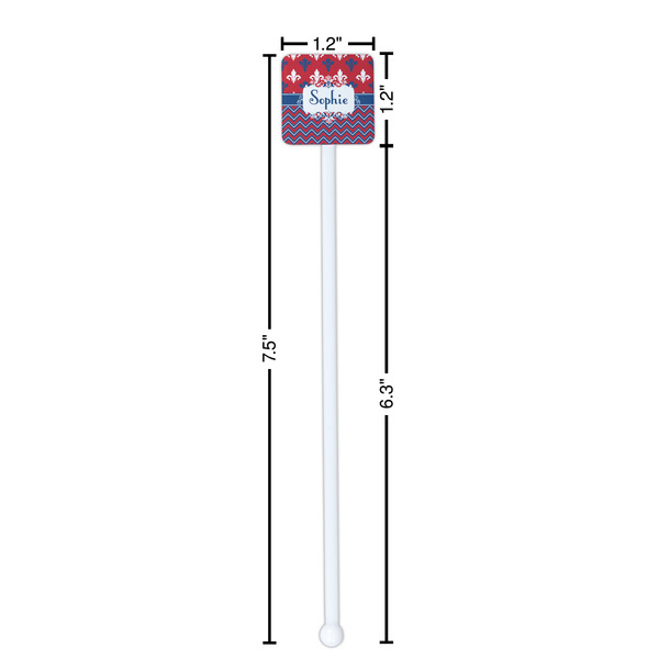 Patriotic Fleur de Lis White Plastic Stir Stick - Square - Dimensions