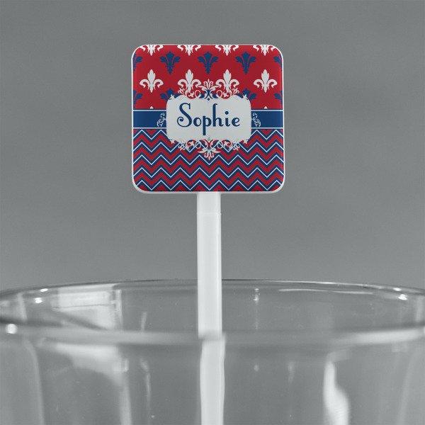 Patriotic Fleur de Lis White Plastic Stir Stick - Square - Main