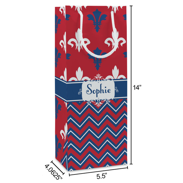 Patriotic Fleur de Lis Wine Gift Bag - Dimensions