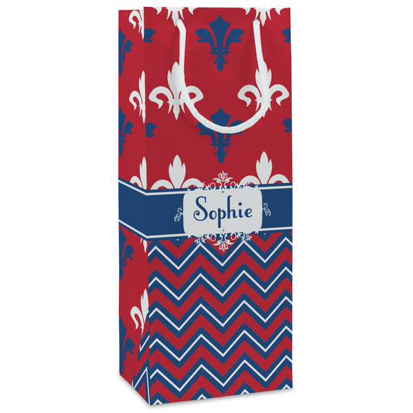 Custom Patriotic Fleur de Lis Wine Gift Bags - Gloss (Personalized)