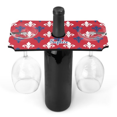 Patriotic Fleur de Lis Wine Bottle & Glass Holder (Personalized)
