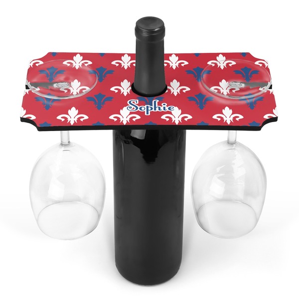 Custom Patriotic Fleur de Lis Wine Bottle & Glass Holder (Personalized)