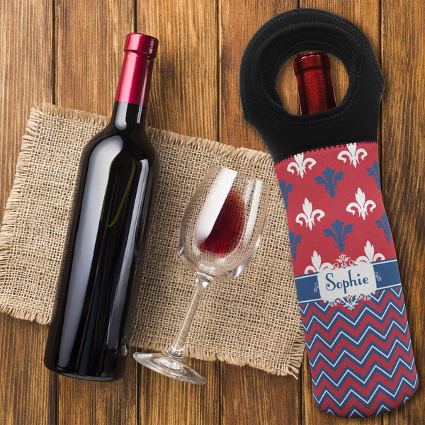 Patriotic Fleur de Lis Wine Tote Bag - FLATLAY