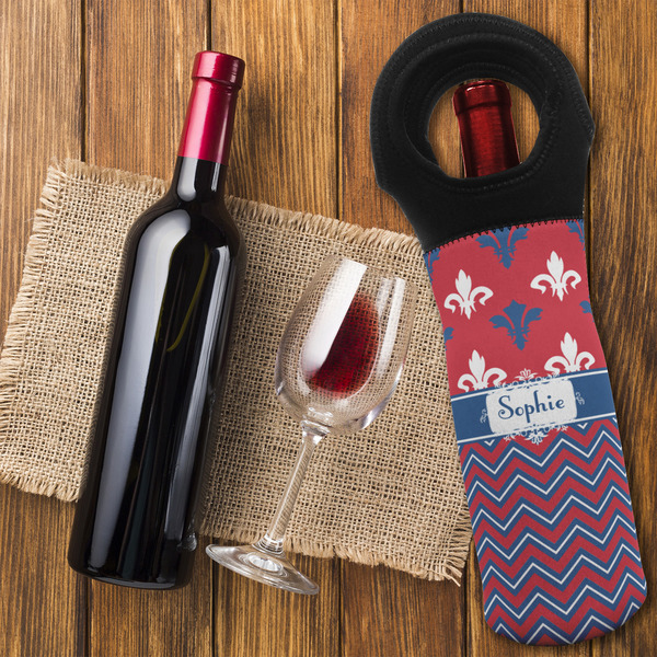 Patriotic Fleur de Lis Wine Tote Bag - FLATLAY