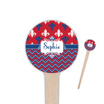 Patriotic Fleur de Lis 4" Round Wooden Food Picks - Single Sided (Personalized)