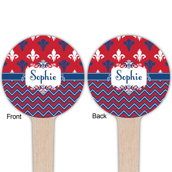 Patriotic Fleur de Lis Wooden 4" Food Pick - Round - Double Sided - Front & Back
