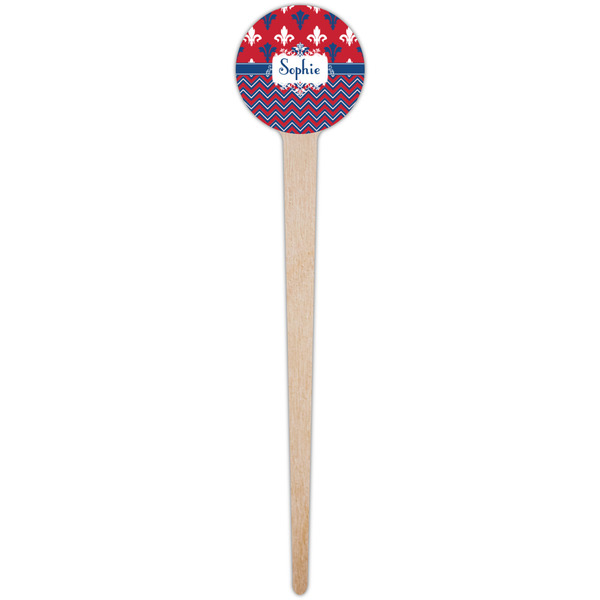 Patriotic Fleur de Lis Wooden 4" Food Pick - Round - Single Pick