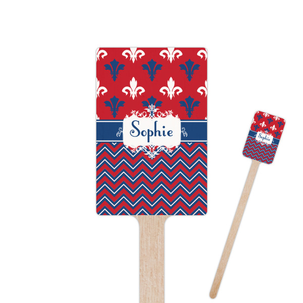 Custom Patriotic Fleur de Lis 6.25" Rectangle Wooden Stir Sticks - Single Sided (Personalized)