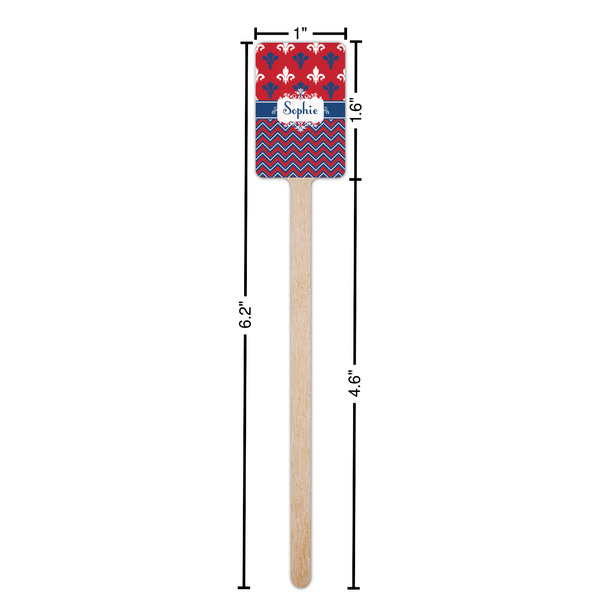 Patriotic Fleur de Lis Wooden 6.25" Stir Stick - Rectangular - Dimensions