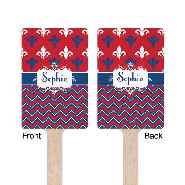 Patriotic Fleur de Lis Wooden 6.25" Stir Stick - Rectangular - Double Sided - Front & Back