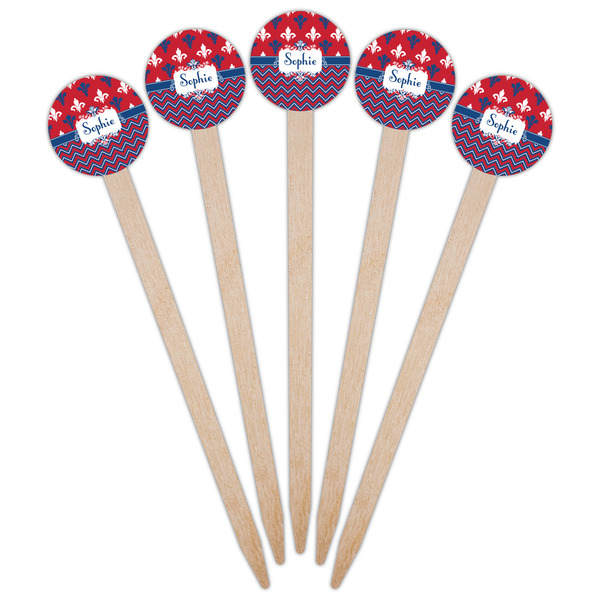 Patriotic Fleur de Lis Wooden 6" Food Pick - Round - Fan View