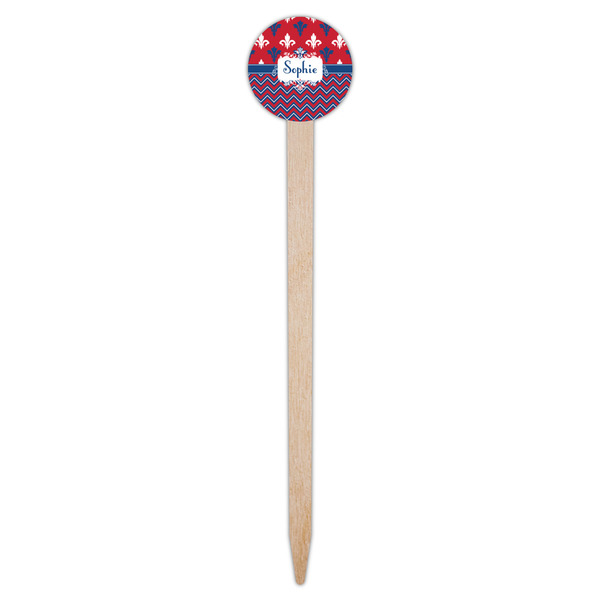Patriotic Fleur de Lis Wooden 6" Food Pick - Round - Single Pick