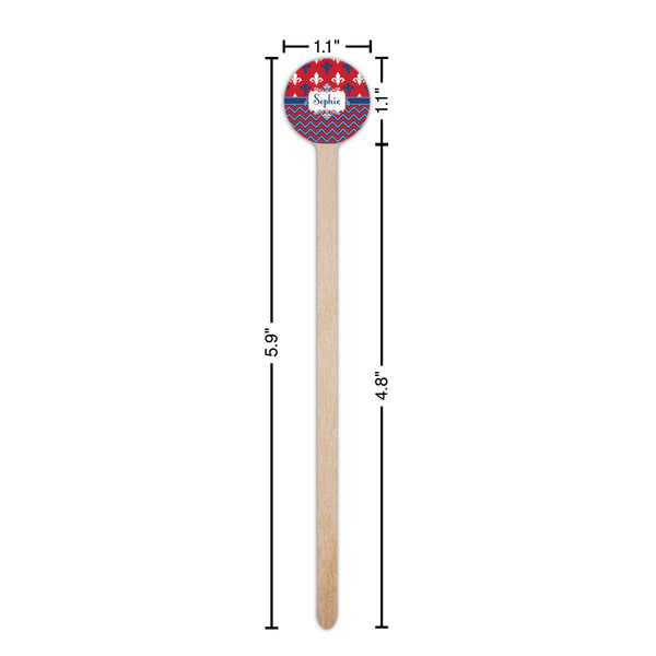 Patriotic Fleur de Lis Wooden 6" Stir Stick - Round - Dimensions