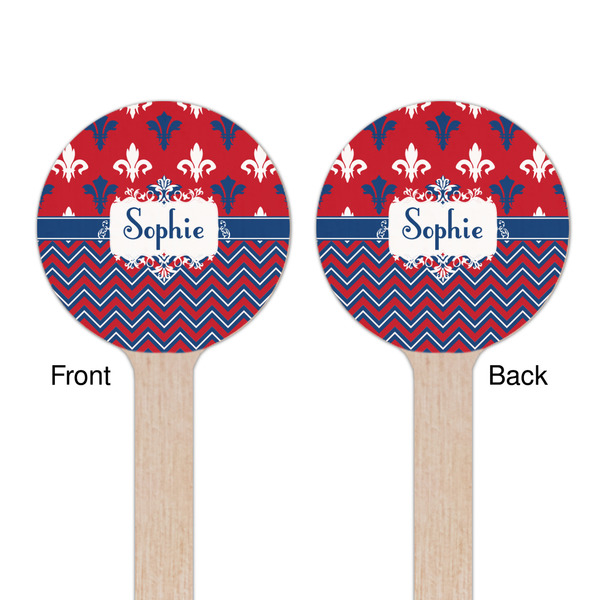 Patriotic Fleur de Lis Wooden 6" Stir Stick - Round - Double Sided - Front & Back