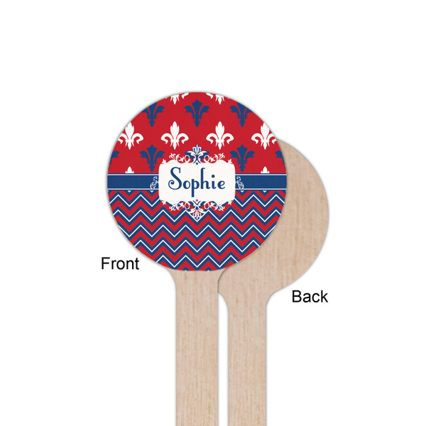 Patriotic Fleur de Lis Wooden 6" Stir Stick - Round - Single Sided - Front & Back